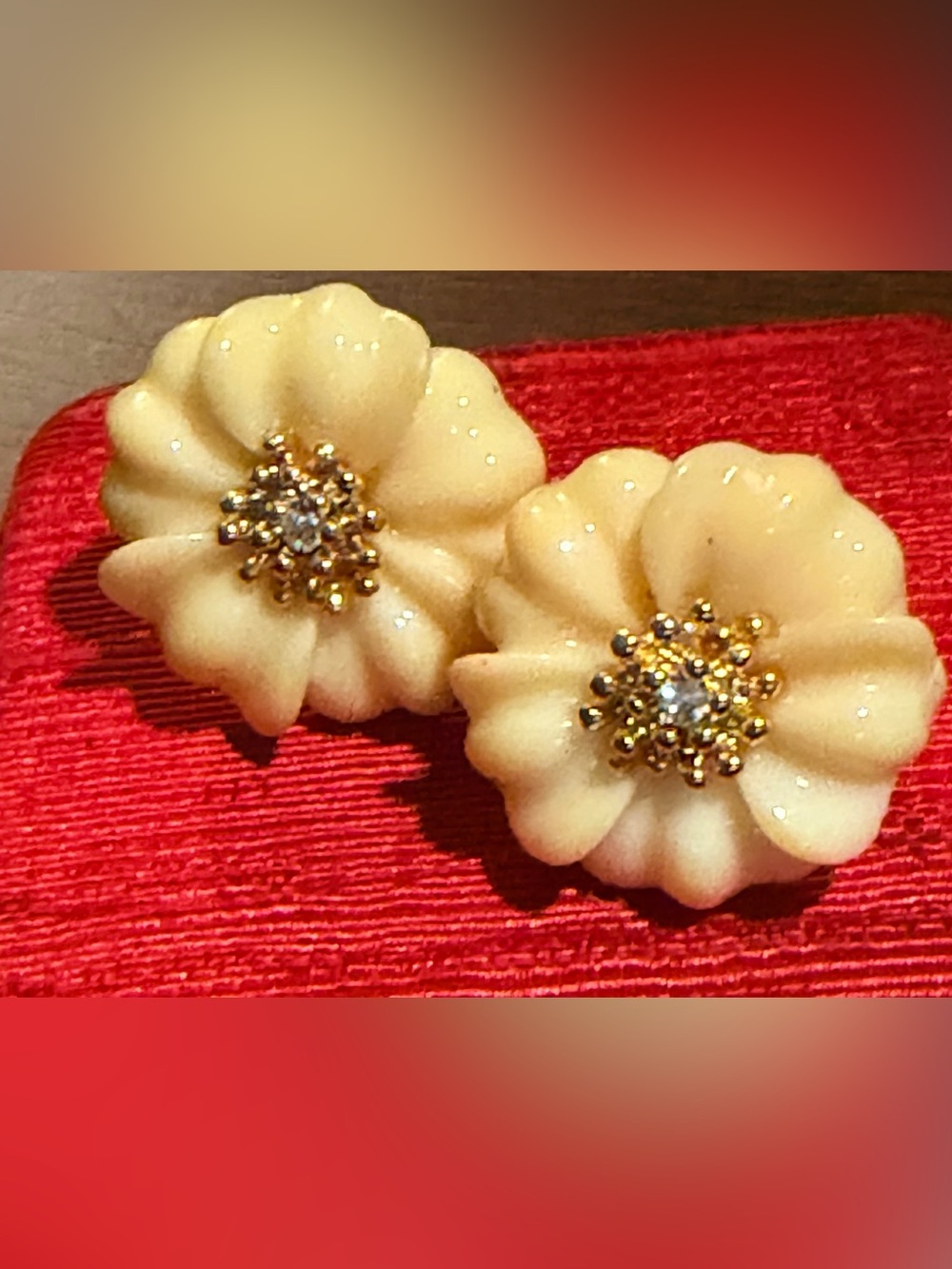 Vintage Ivory Floral Rhinestone Statement Earrings – Pierced Comfort Clip Backs